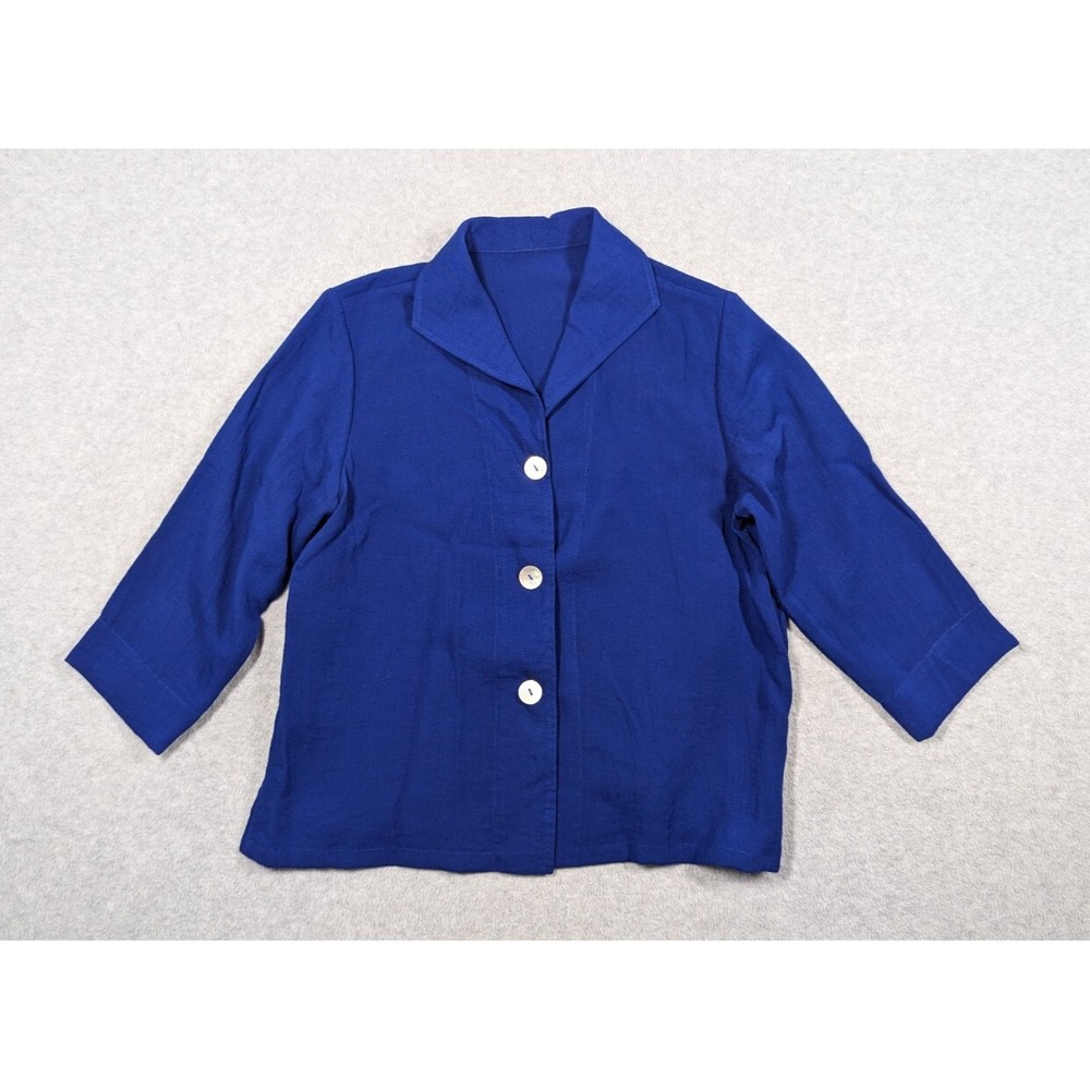 Fridaze Women Top Medium 100% Linen Minimalist Pearl Buttons‎ 3/4 Sleeve